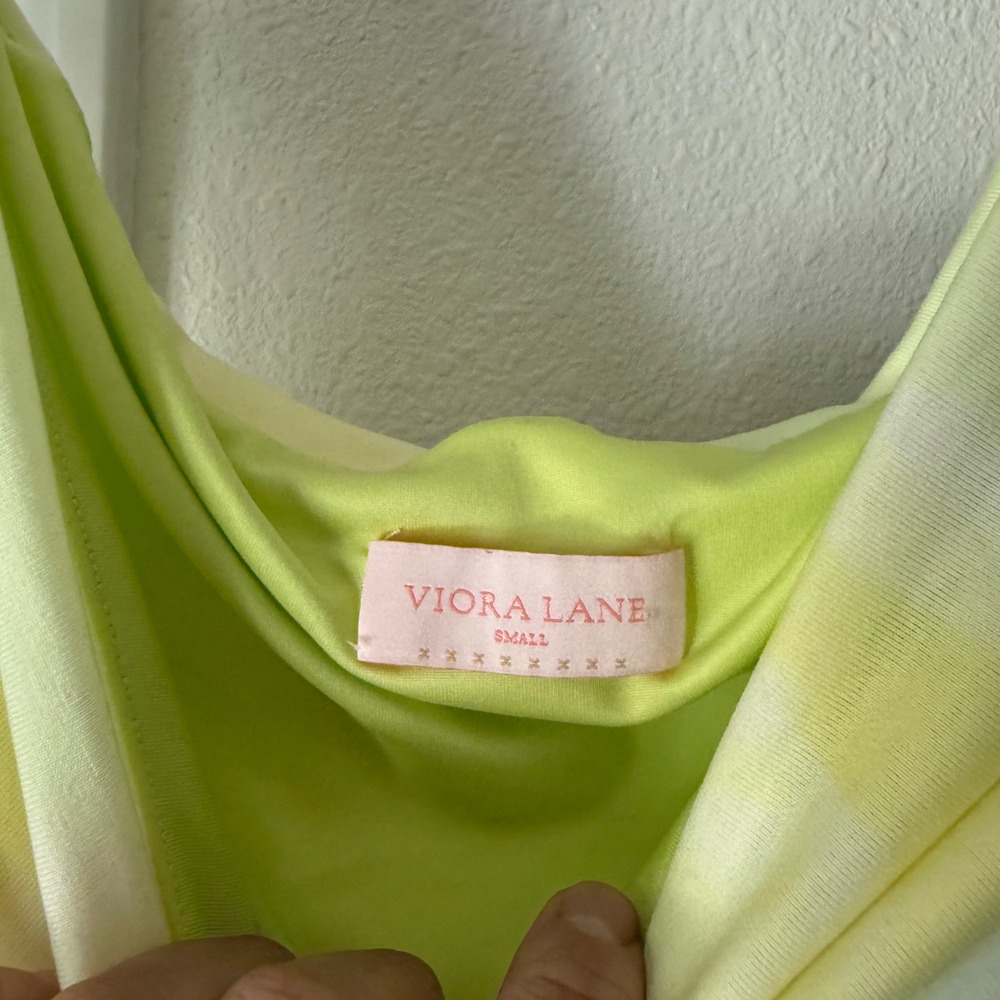 VIORA LANE lime neon green cotton tie dye ruched off shoulder cropped top - Picture 5 of 6